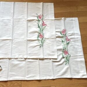 Floral Embroidered pillow cases. Hand cross stitched. Cotton/Polyester. New